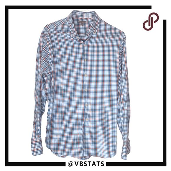 Peter Millar Men's Summer Comfort Gingham Check Button-down Shirt Blue Red XL - Picture 1 of 9